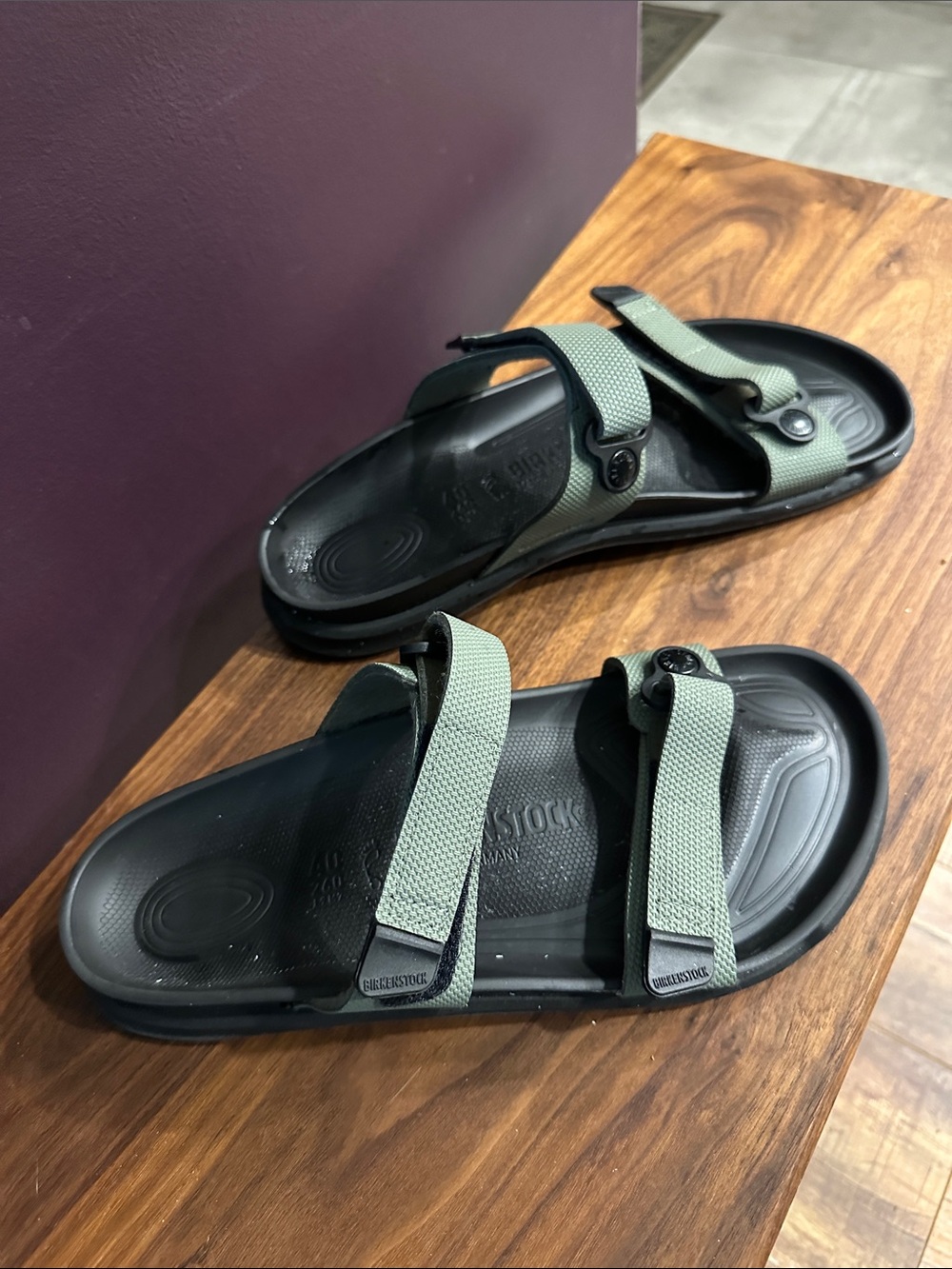 Birkenstock Black Sandals with Sage Straps - Picture 2 of 4